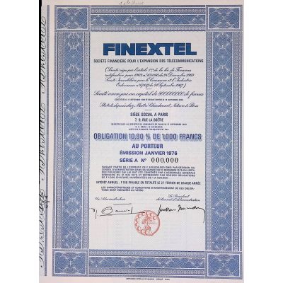 Finextel : Sté Financière pour l'expansion des télécommunications (Obl 10,8% de 1000F) 1976