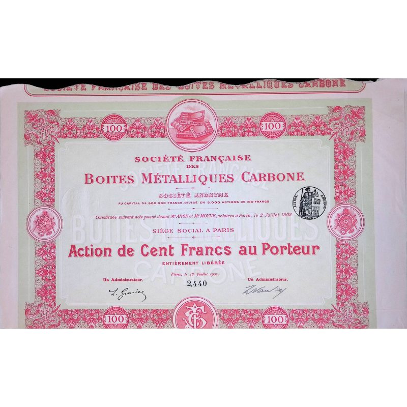 Sté Française des Boites Métalliques Carbone (Act 100F)