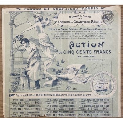 Cie des Forges et Chantiers Réunis - Action de 500F - Pont-Sainte-Maxence
