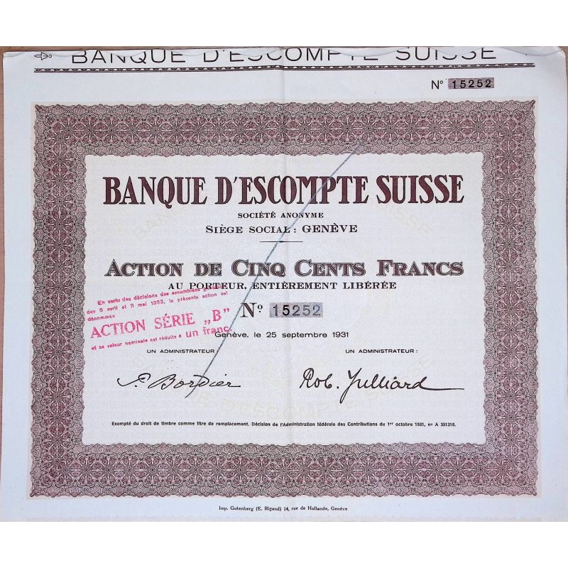 Banque d'Escompte Suisse (Act 100F)