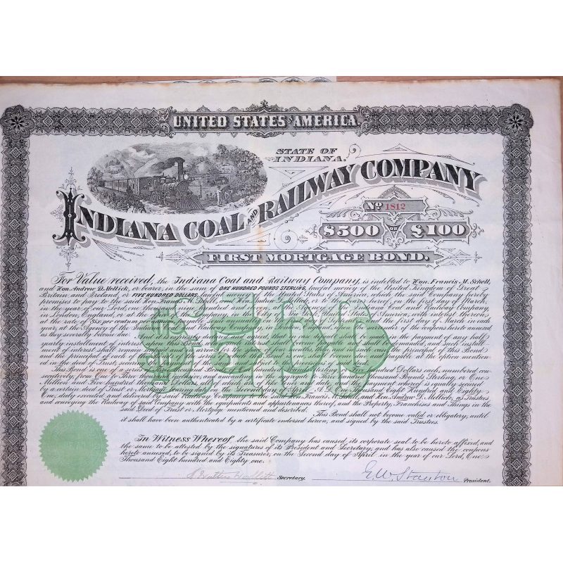 Indiana Coal and Railway Company $500 or £100