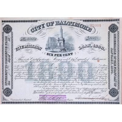City of Baltimore 6% Loan 1890