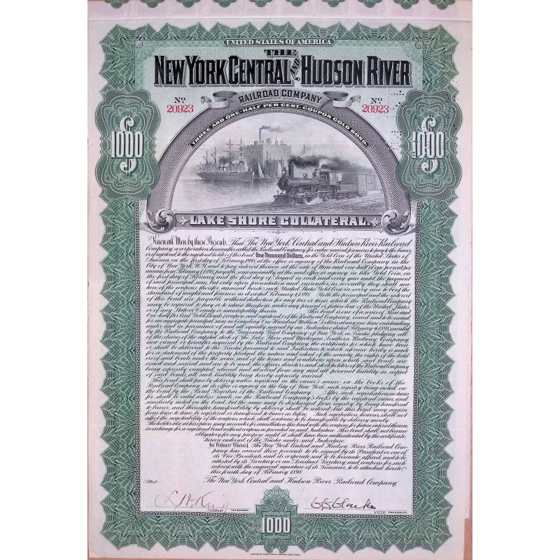 The New York Central and Hudson River Railroad Company $1000