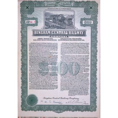 Bingham Central Railway Company $100
