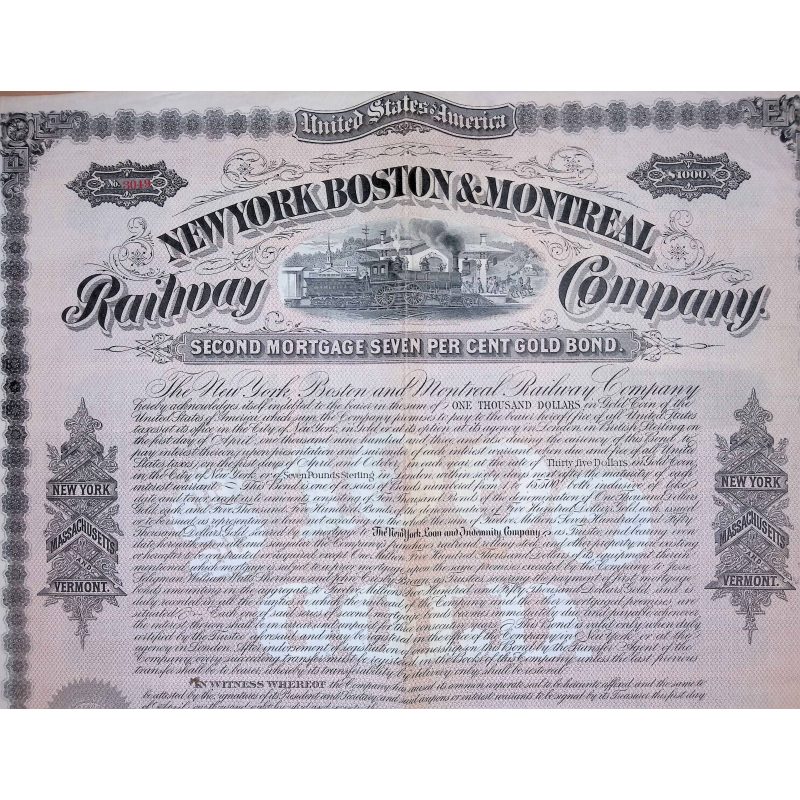New York Boston and Montreal Railway Co. (Uncanceled) - Railroad Bonds