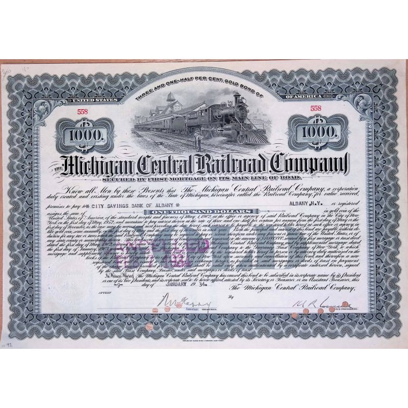 Michigan Central Railroad Co. - $1,000 Bond - Railroad Bonds