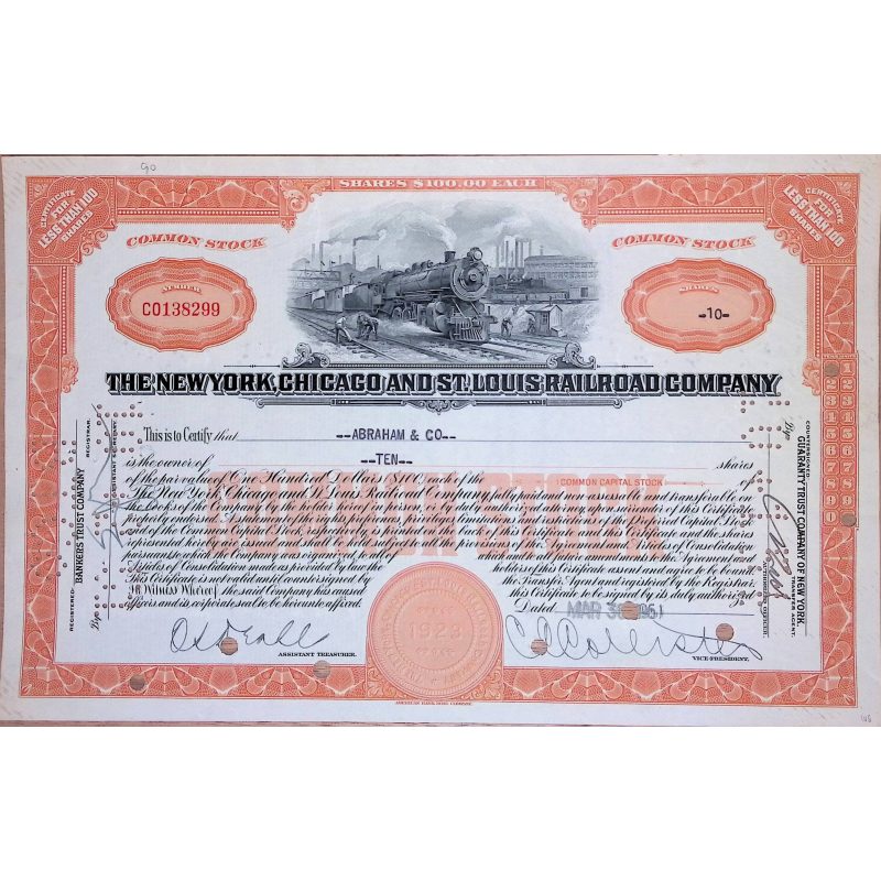 The New York Chicago and St.Louis Railroad Cy (Titre 100 Act)