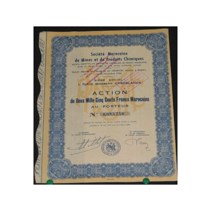Sté Marocaine de Mines et de Produits Chimiques (Act 2500 Marocains)