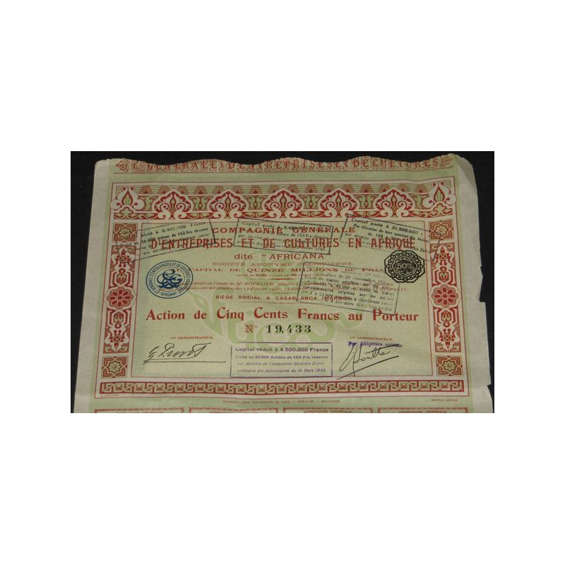 Cie Générale d'Entreprises et de Cultures en Afrique dite "Africana"
