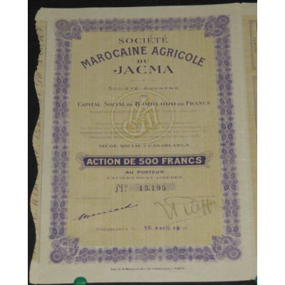 Sté Marocaine Agricole du Jacma (Capital 8 millions)