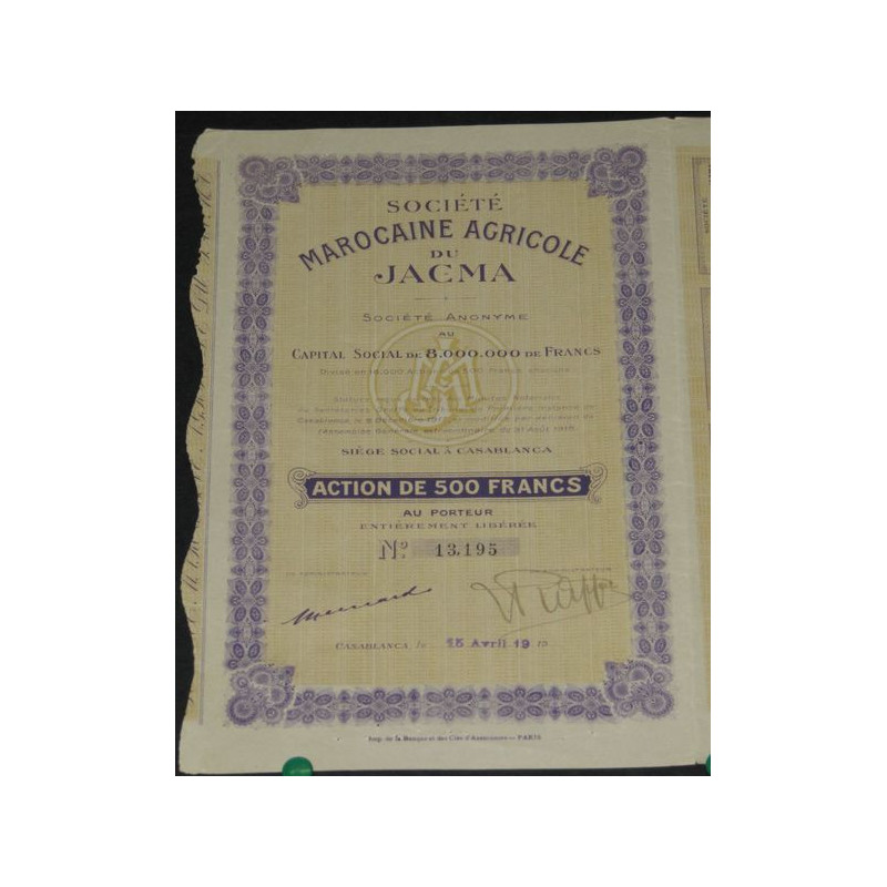 Sté Marocaine Agricole du Jacma (Capital 8 millions)
