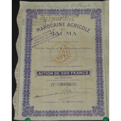 Sté Marocaine Agricole du Jacma (Capital 4 millions)