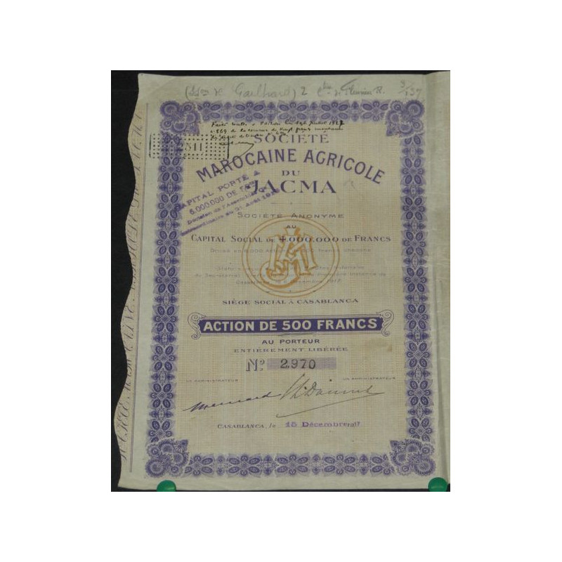 Sté Marocaine Agricole du Jacma (Capital 4 millions)