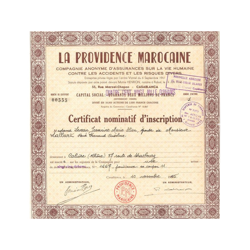La Providence Marocaine (Certif Nomin d'Inscription)