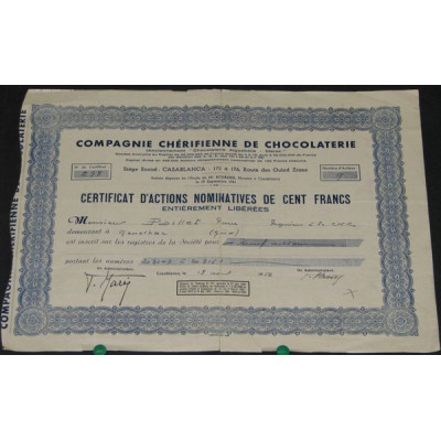 Cie Chérifienne de Chocolaterie (Certif 100 F)