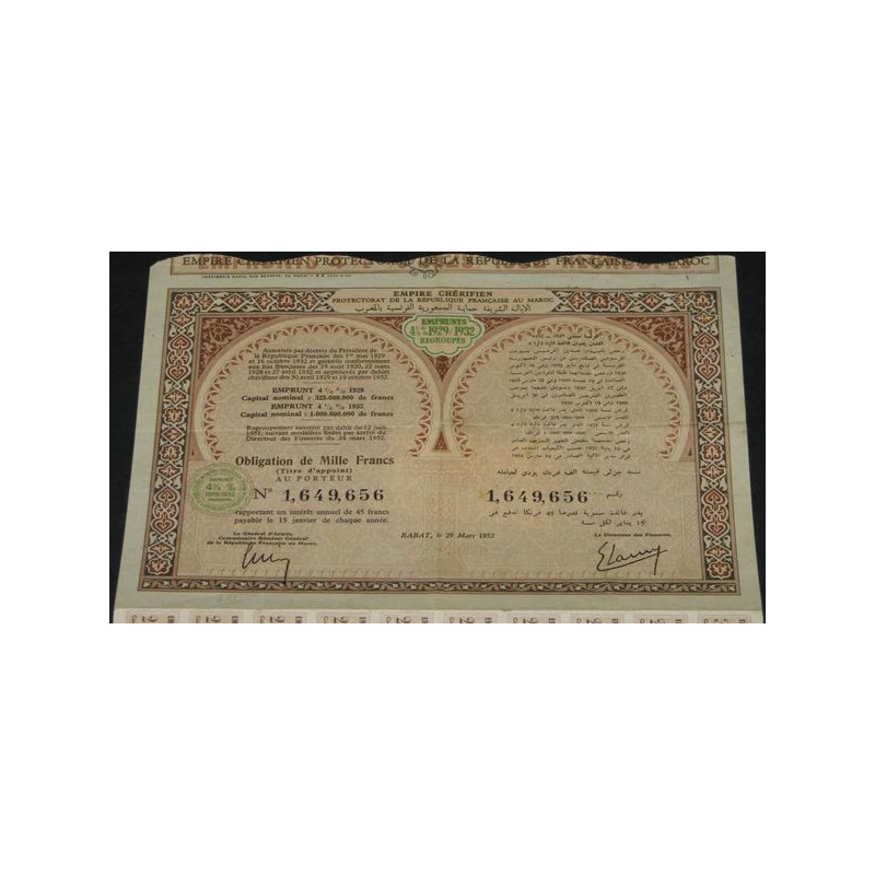 Empire Chérifien Emprunt 4.5 % 1929/1932 (Obl 01000 F)