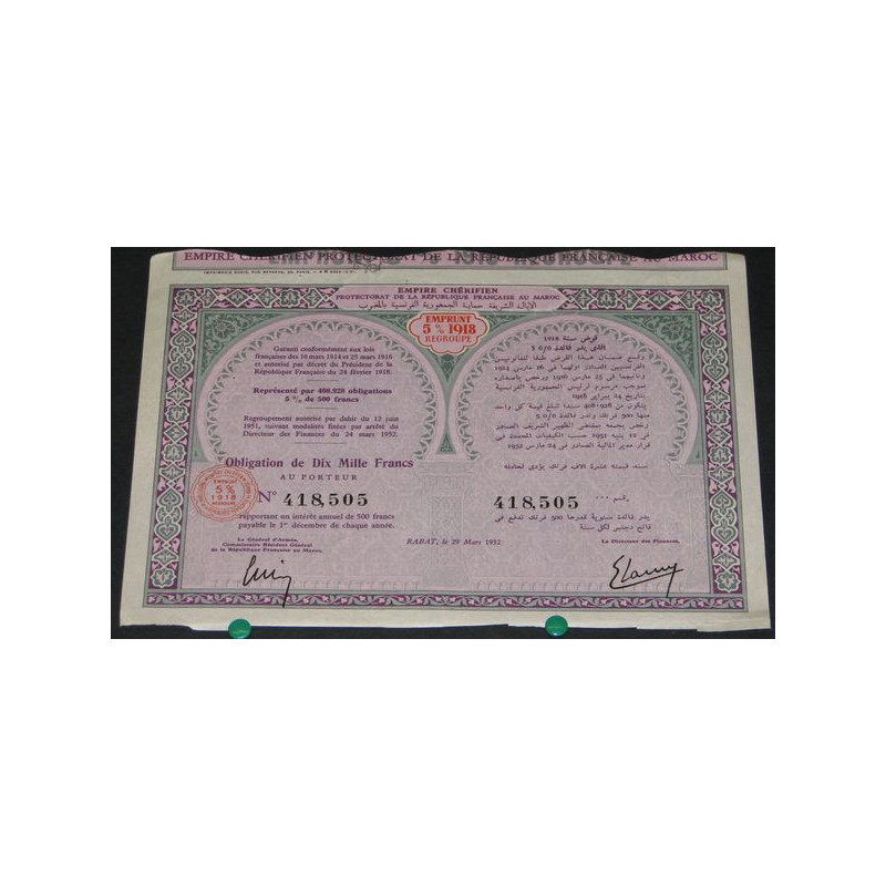 Empire Chérifien Emprunt 5 % 1918