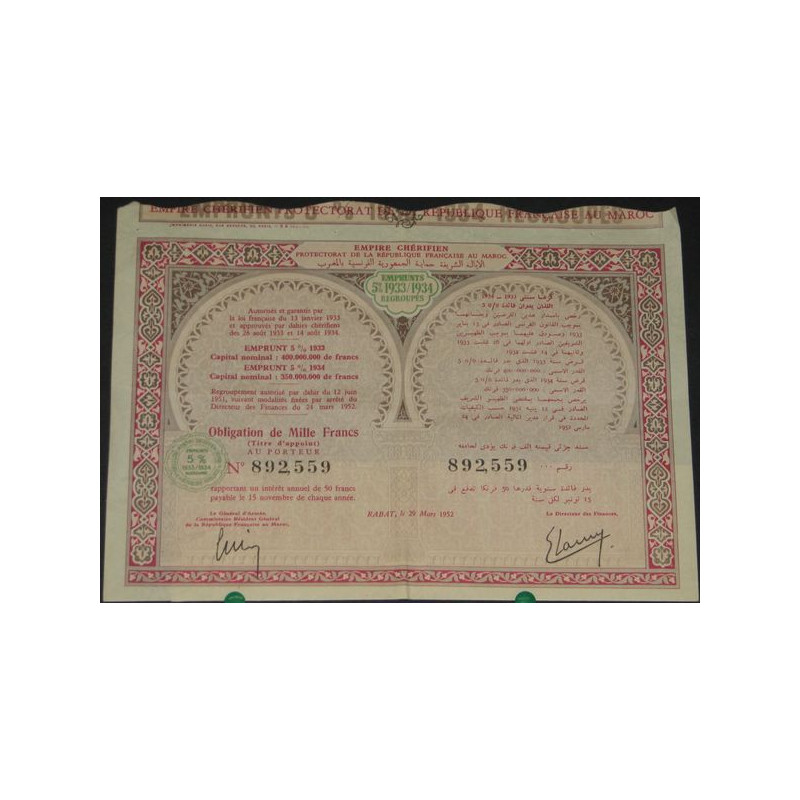 Empire Chérifien Emprunt 5 % 1933/1934