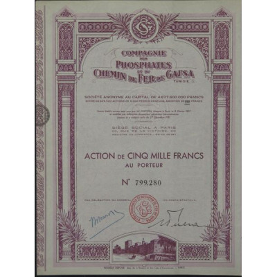 Cie des Phosphates et du Chemin de Fer de Gafsa (5000 F)
