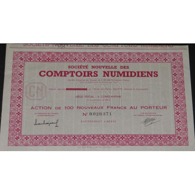 Sté Nouvelle des Comptoirs Numidiens (Act 100 NF)