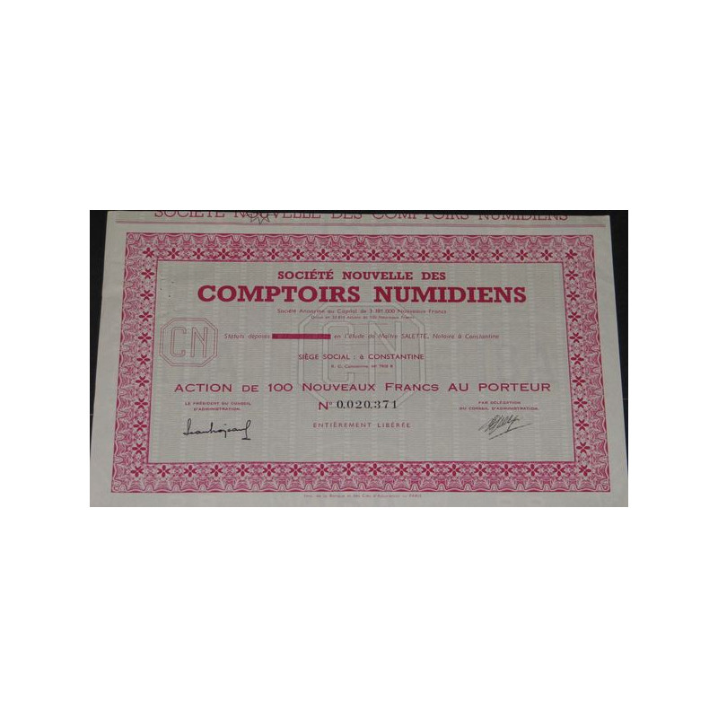 Sté Nouvelle des Comptoirs Numidiens (Act 100 NF)