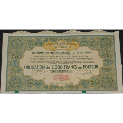 Gvt Général de l'Algérie - Emprunt de regroupement 3 1/2 % 1950
