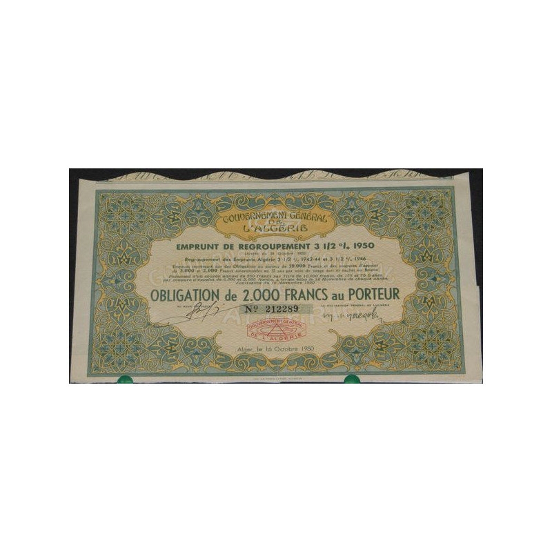 Gvt Général de l'Algérie - Emprunt de regroupement 3 1/2 % 1950