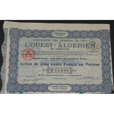 Cie des Chemins de Fer de l'Ouest-Algérien (Act 50 F)