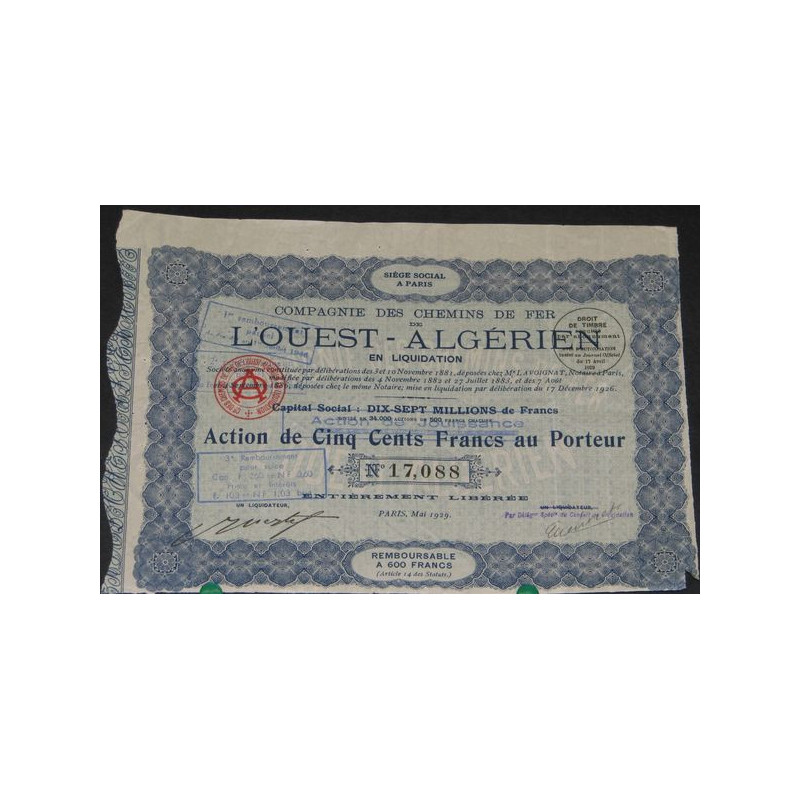 Cie des Chemins de Fer de l'Ouest-Algérien (Act 50 F)