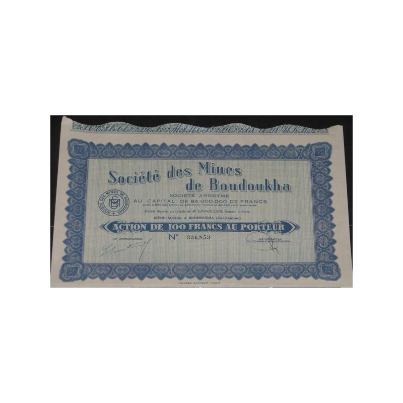 Sté des Mines de Boudoukha (Act 100 F)