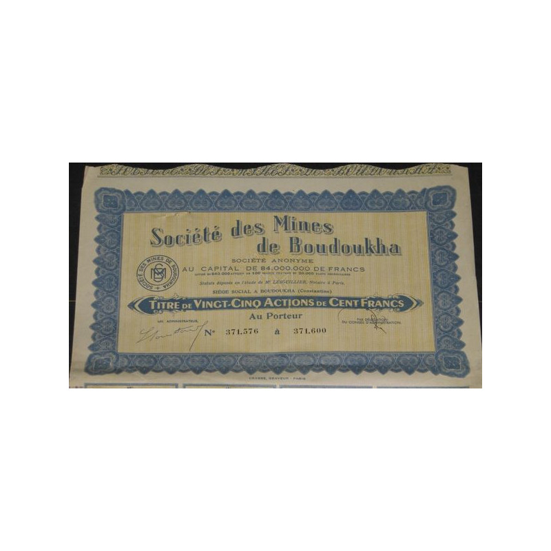 Sté des Mines de Boudoukha (Titre 25 Act 100 F)