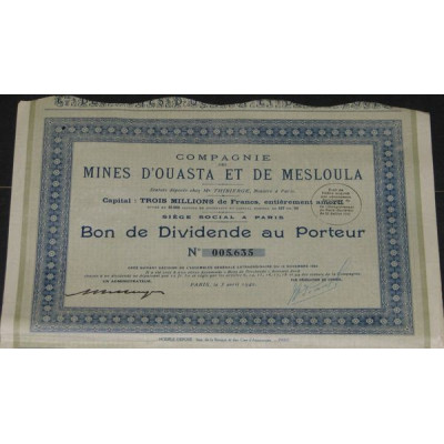 Cie des Mines d'Ouasta et de Mesloula (Bon de Dividende)
