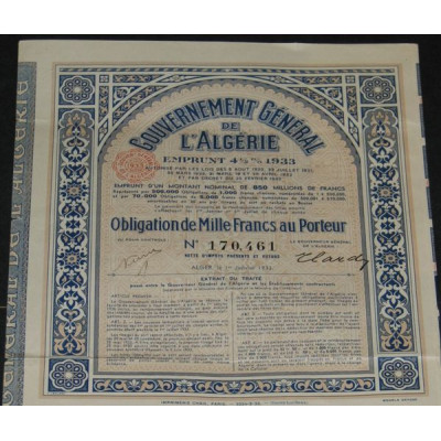 Gvt Général de l'Algérie - Emprunt 4.5 % 1933