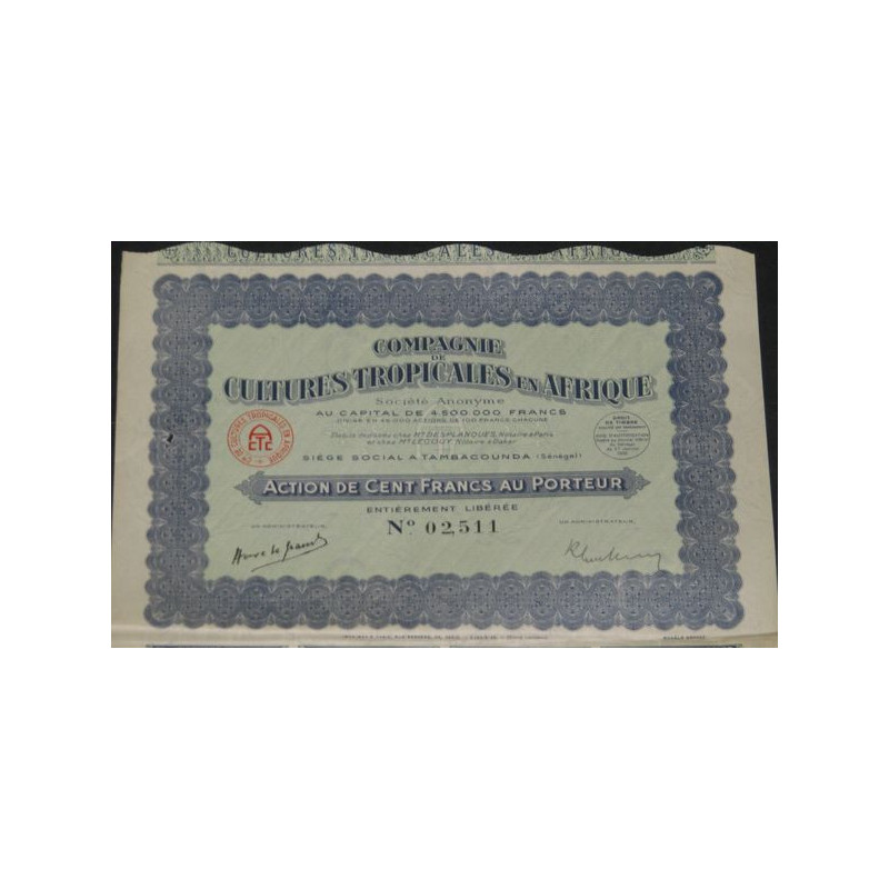 Cie de Cultures Tropicales en Afrique (Act 100 F)