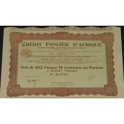 Crédit Foncier d'Afrique (Bon 422.14 F)