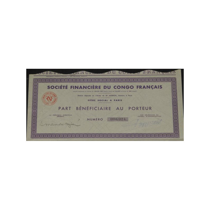 Sté Financière du Congo Français (PB)
