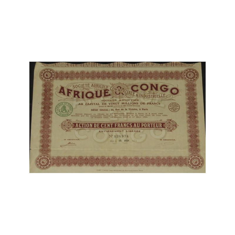 Afrique & Congo - Sté Agricole Commerciale & Industrielle (Act 100 F)