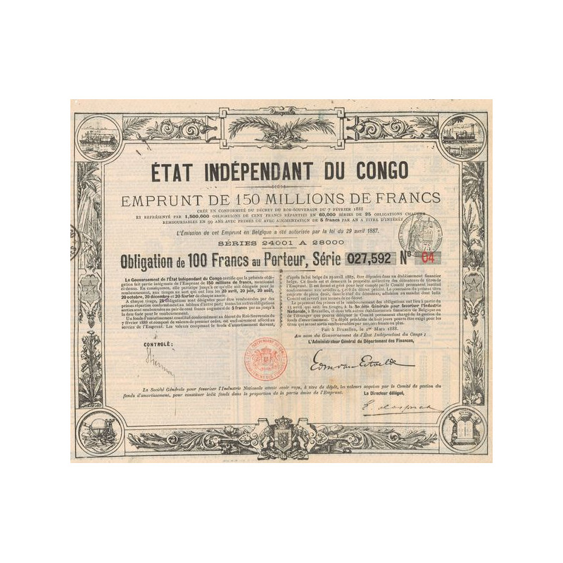 Etat Indépendant du Congo - Emprunt de 150 millions de francs