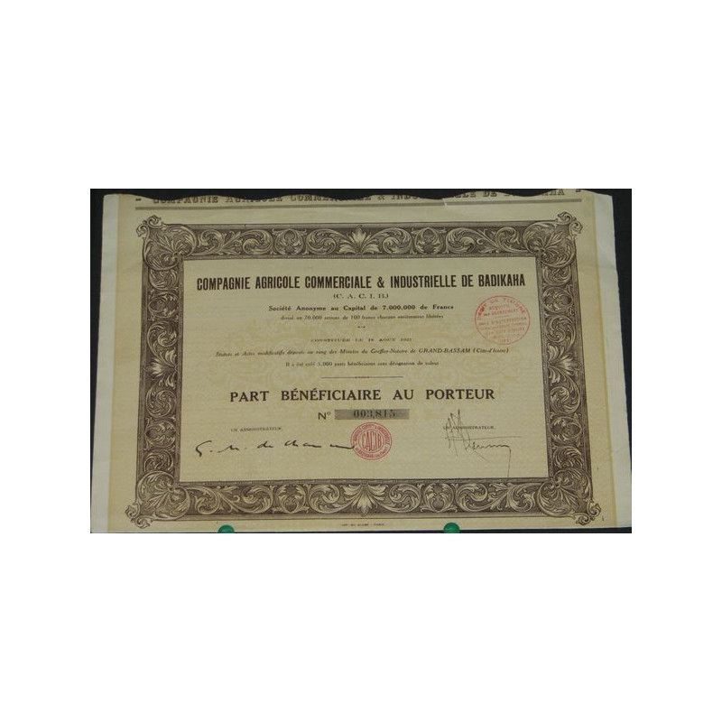 Cie Agricole Commerciale & Industrielle de Badikaha (C.A.C.I.B.)(B)