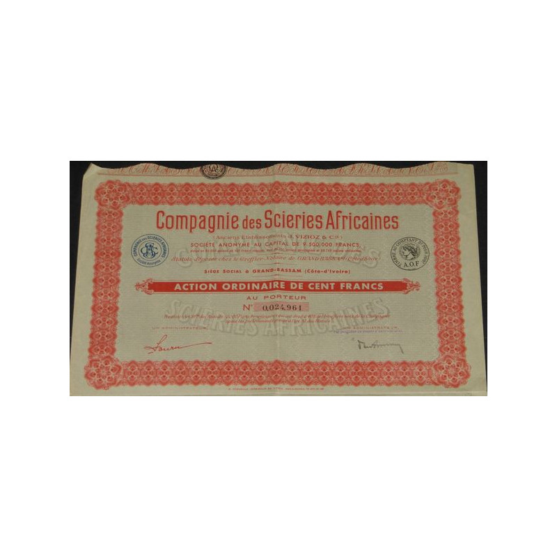 Cie des Scieries Africaines (Act Ordi. 100 F)