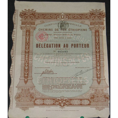Cie Impériale des Chemins de Fer Ethiopiens - Délégation au porteur (2ème série)