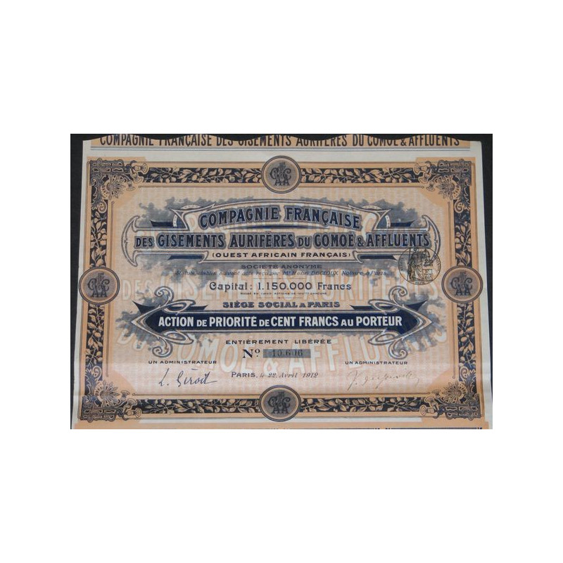 Cie Française des Gisements Aurifères du Comoé & Affluents (Act Prior)