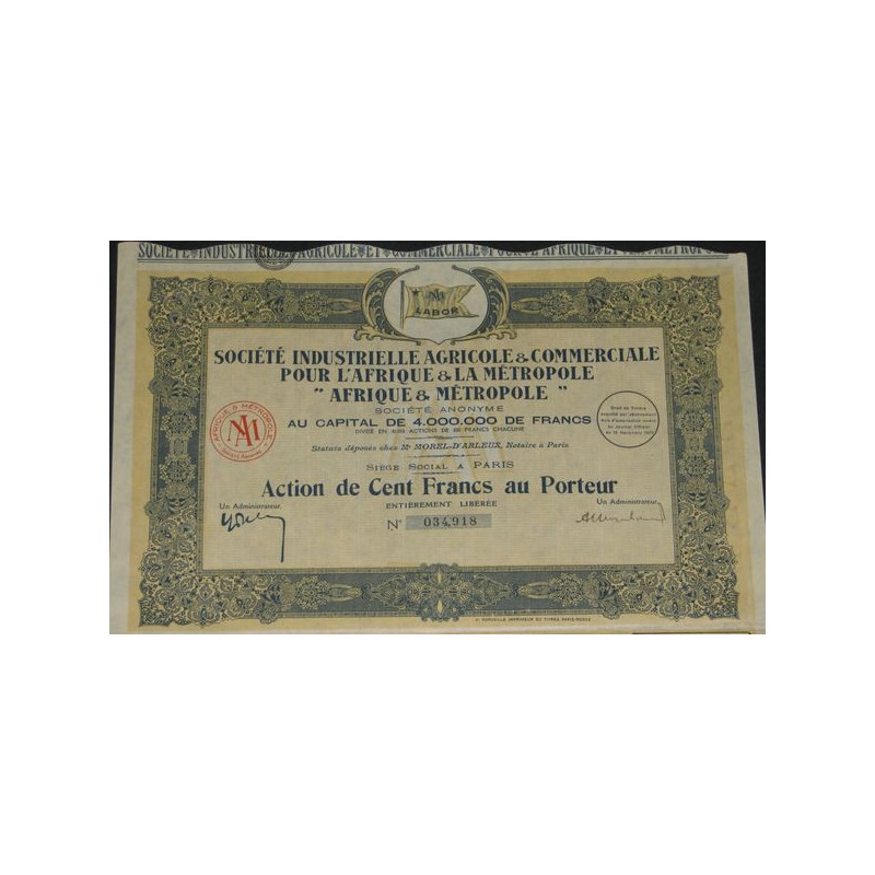 Sté Industrielle Agricole & Commerciale pour l'Afrique & la Métropole "Afrique & Métropole"