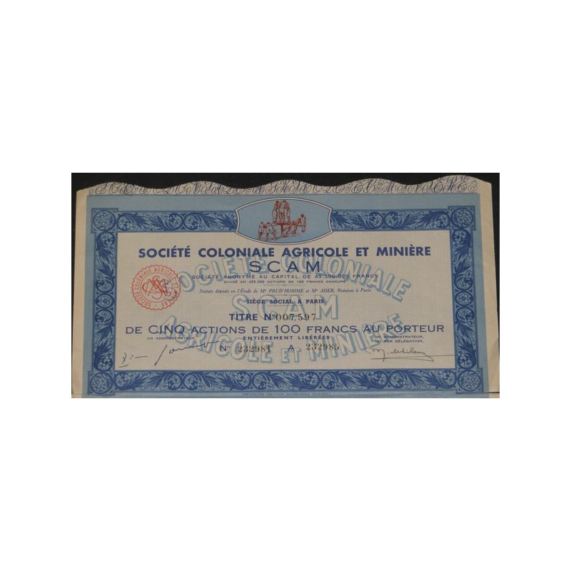 Sté Coloniale Agricole et Minière SCAM (5 Act)