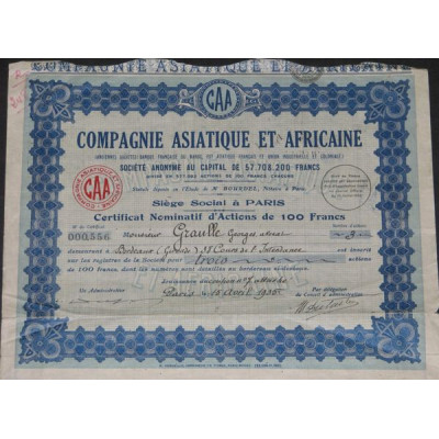 Cie Asiatique et Africaine (Certif)