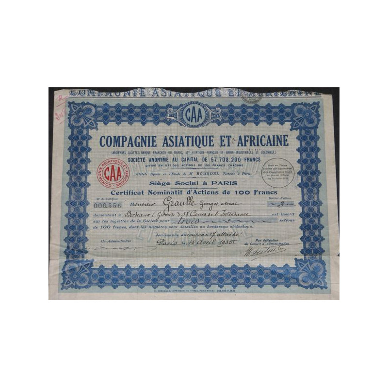Cie Asiatique et Africaine (Certif)