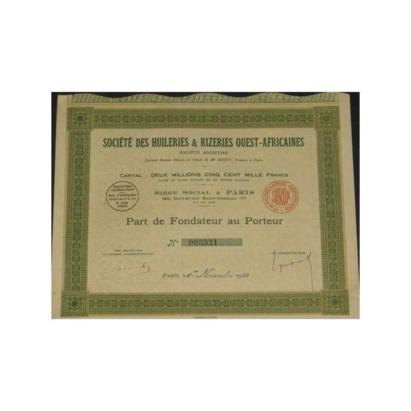 Sté des Huileries & Rizeries Ouest-Africaines