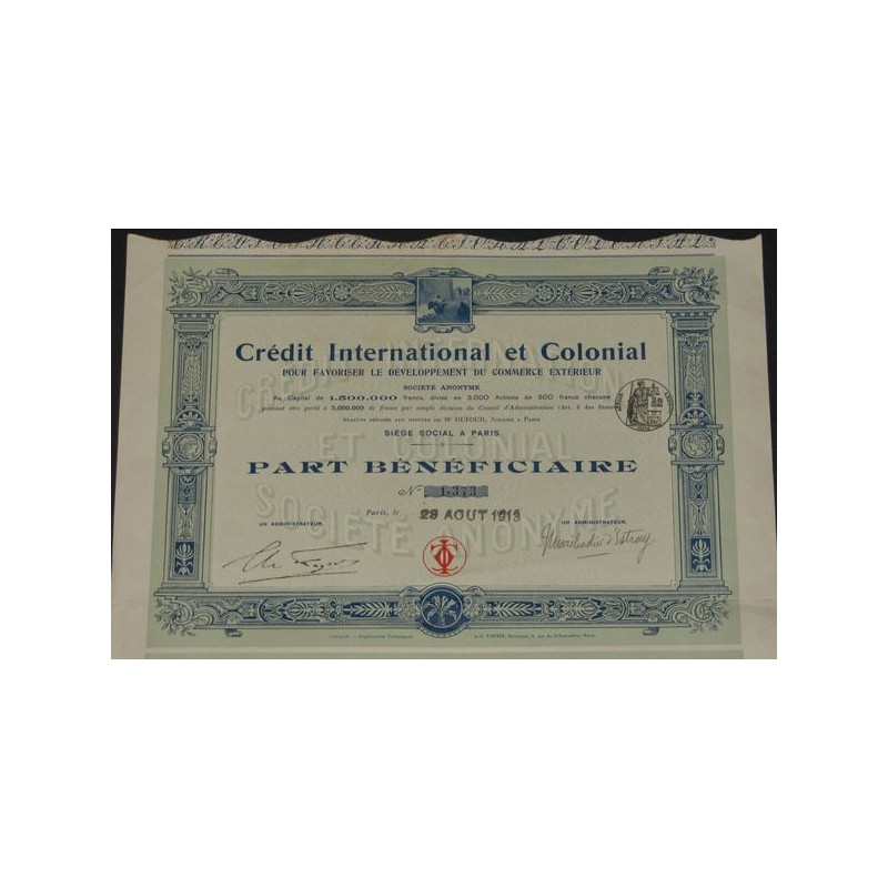 Crédit International et Colonial pour Favoriser le Développement du Commerce Extérieur