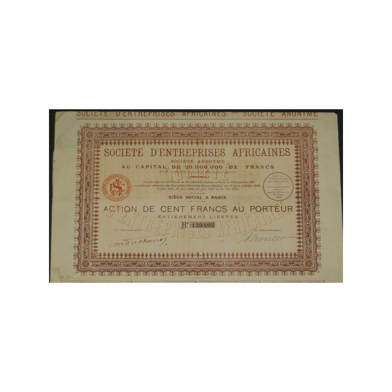 Sté d'Entreprises Africaines (Act 100 F)