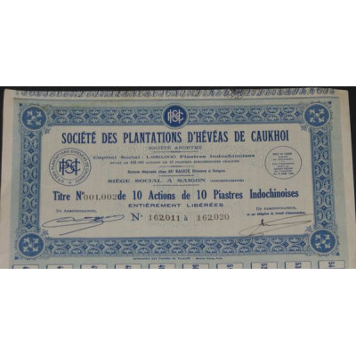 Sté des Plantations d'Hévéas de Caukhoi (10 Act)